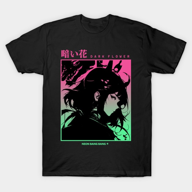 "Dark Flower" Cyberpunk Aesthetic Vaporwave Anime Manga Girl Japanese Streetwear T-Shirt by Neon Bang Bang